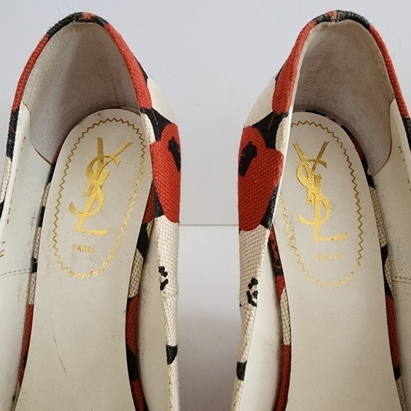 YSL Yves Saint Laurent Floral Canvas Platform Wedge Size 38 - Picture 6 of 13